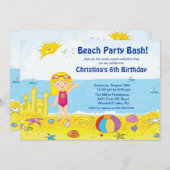 Beach Party Girl Swimming Geburtstag Einladung (Vorne/Hinten)
