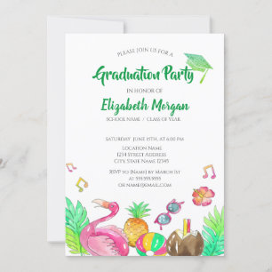 Beach Party Green Glitzer Grad Cap, Abschluss Einladung