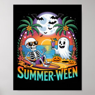 Beach Party Halloween Vibes Summerween Skeleton Gh Poster