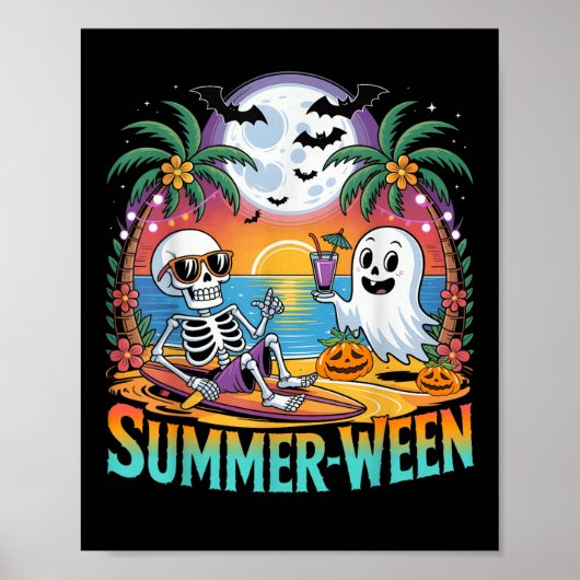 Beach Party Halloween Vibes Summerween Skeleton Gh Poster (Vorne)