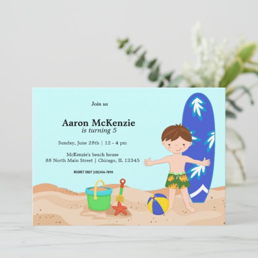Beach Party (Junge) Einladung (Stehend Vorderseite)