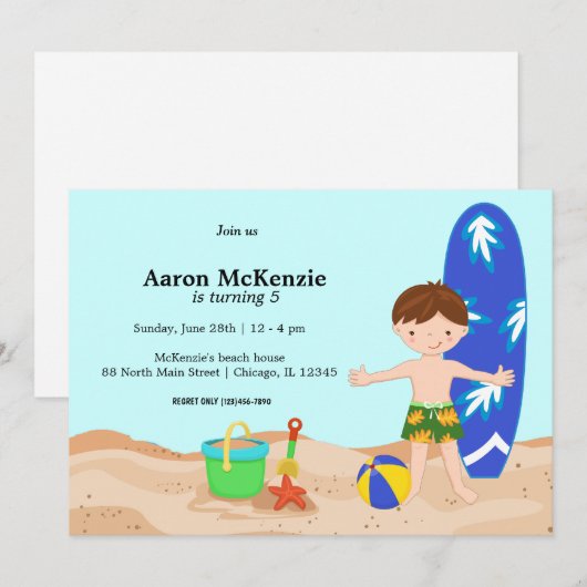 Beach Party (Junge) Einladung (Vorne/Hinten)