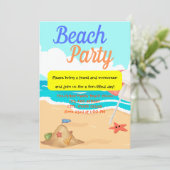 Beach Party mit Sand Castle & a Starfish Party Einladung (Stehend Vorderseite)