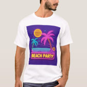 Beach Party Neon - Retro Sunset & Palms T-Shirt (Vorderseite)