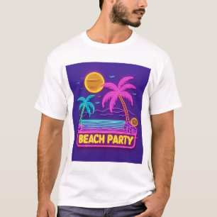 Beach Party Neon - Retro Sunset & Palms T-Shirt