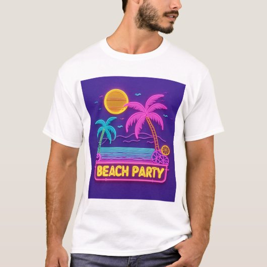 Beach Party Neon - Retro Sunset & Palms T-Shirt (Vorderseite)