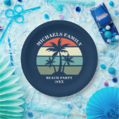 Beach Party Palm Tree Sunset Island Custom Blue Pappteller (Party)