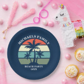 Beach Party Palm Tree Sunset Island Custom Blue Pappteller (Party)