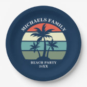 Beach Party Palm Tree Sunset Island Custom Blue Pappteller (Vorderseite)