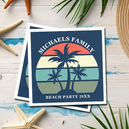 Beach Party Palm Tree Sunset Island Custom Blue Serviette