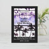 Beach Party Palm Trees Tropical Lila Glam Einladung (Stehend Vorderseite)