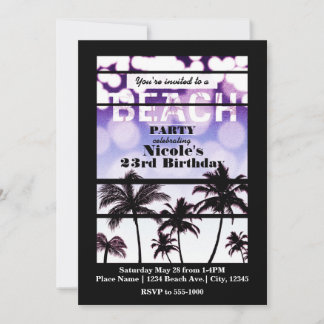 Beach Party Palm Trees Tropical Lila Glam Einladung