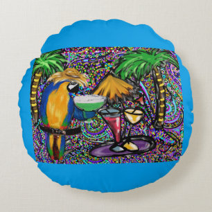 Beach Party Parrot Rundes Kissen