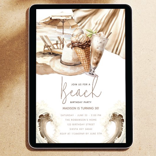 Beach Party Pastel Sand Geburtstag Einladung