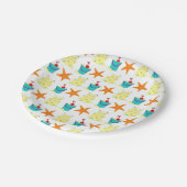 Beach Party Sandcastle Starfish Sand Bucket Pappteller (Schrägansicht)