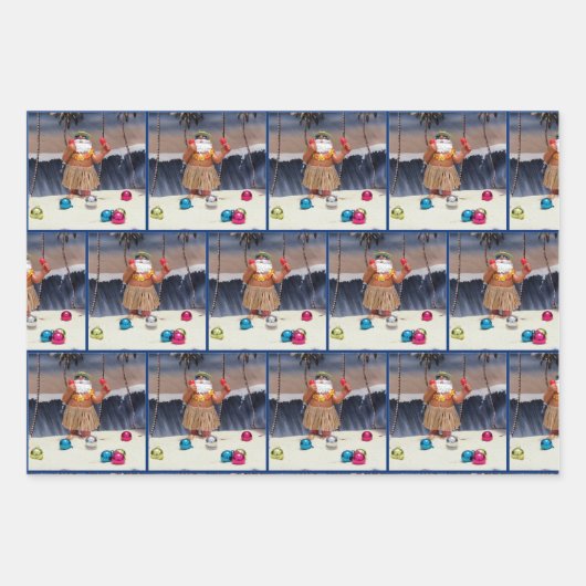 Beach Party Santa Claus - Weihnachtswrapping Paper Geschenkpapier Set (Vorderseite)