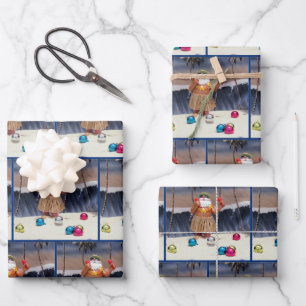 Beach Party Santa Claus - Weihnachtswrapping Paper Geschenkpapier Set