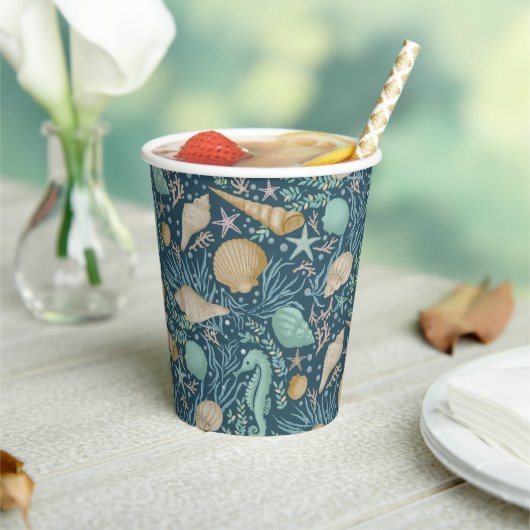 Beach Party Seashells Paper Cups: 8oz Paper Cup, Pappbecher (In Situ)