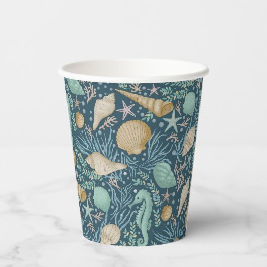 Beach Party Seashells Paper Cups: 8oz Paper Cup, Pappbecher (Rückseite)