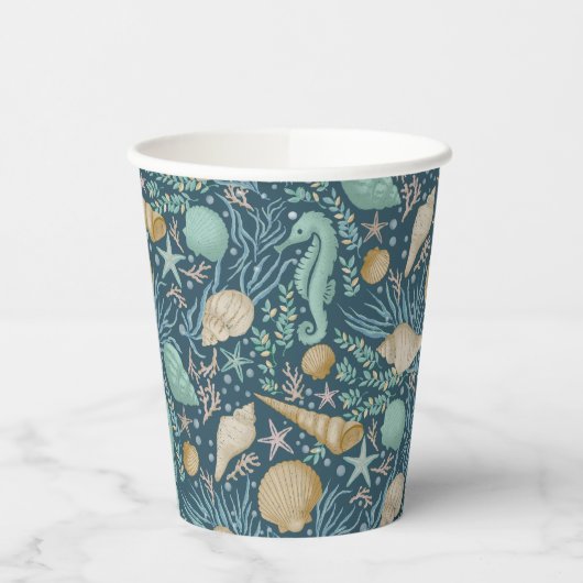 Beach Party Seashells Paper Cups: 8oz Paper Cup, Pappbecher (Links)
