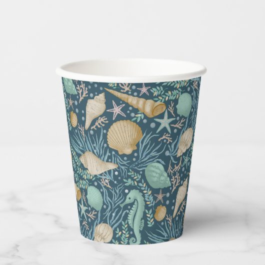 Beach Party Seashells Paper Cups: 8oz Paper Cup, Pappbecher (Vorderseite)