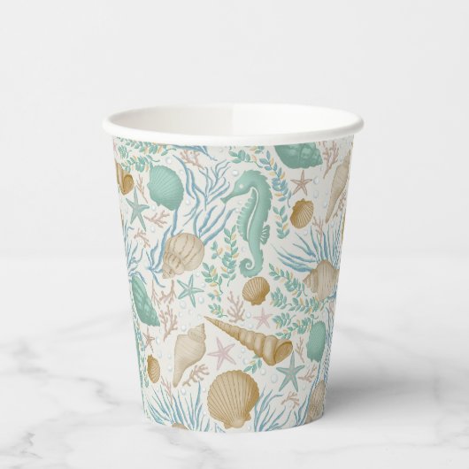 Beach Party Seashells Paper Cups: 8oz Paper Cup Pappbecher (Links)