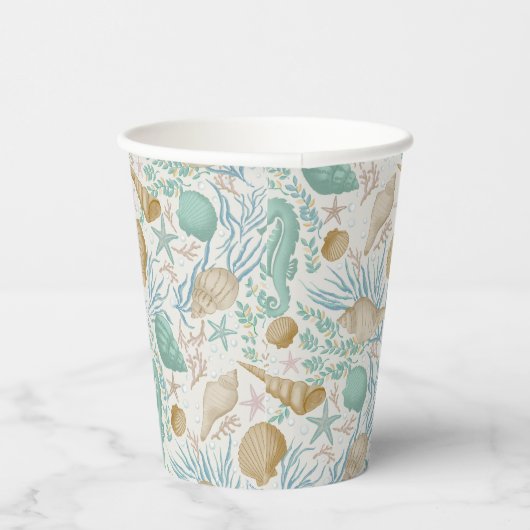 Beach Party Seashells Paper Cups: 8oz Paper Cup Pappbecher (Rechts)