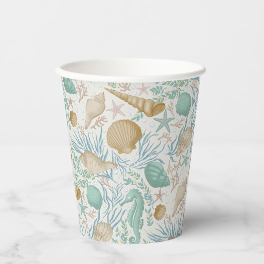 Beach Party Seashells Paper Cups: 8oz Paper Cup Pappbecher (Vorderseite)