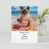 Beach Party Siamese Cat Beach Tropical Summer  Einladung (Stehend Vorderseite)