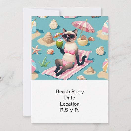 Beach Party Siamese Cat Beach Tropical Summer  Einladung (Vorderseite)