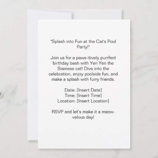 Beach Party Siamese Cat Beach Tropical Summer Einladung (Rückseite)