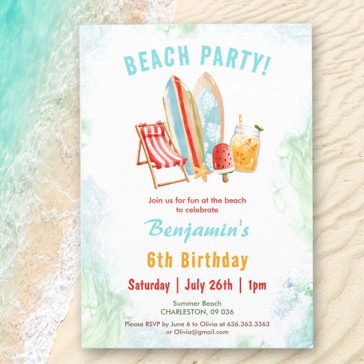 Beach Party Sommer Tropical Birthday Einladung
