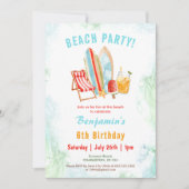 Beach Party Sommer Tropical Birthday Einladung (Vorderseite)