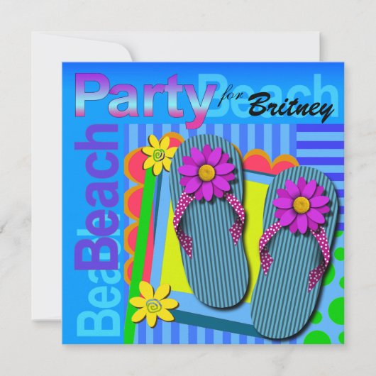 Beach Party - Sommerspass Flip Flops Einladung (Vorderseite)