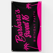 Beach Party Stilvoll Schwarz Pink Sommer süß 16 Banner (Vertikal)