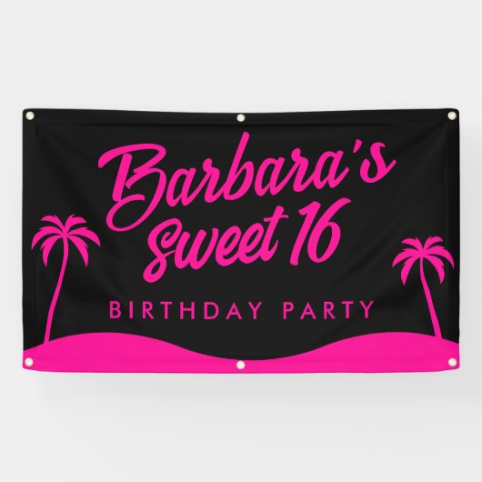 Beach Party Stilvoll Schwarz Pink Sommer süß 16 Banner (Horizontal)