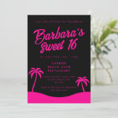 Beach Party Stilvoll Schwarz Pink Sommer süß 16 Einladung (Stehend Vorderseite)