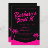 Beach Party Stilvoll Schwarz Pink Sommer süß 16 Einladung (Vorne/Hinten)