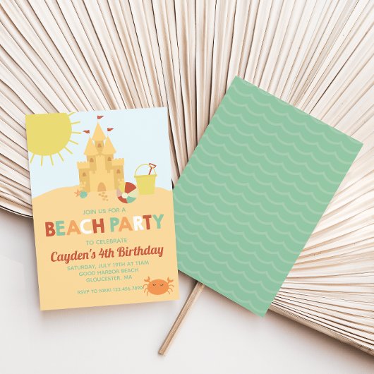 Beach Party Summer Sand Burg Retro Geburtstag Einladung