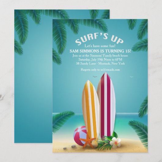 Beach Party Surfboards Einladung (Vorne/Hinten)