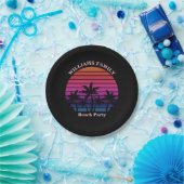 Beach Party Tropical Sunset Palm Trees Black Pappteller (Party)