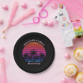Beach Party Tropical Sunset Palm Trees Black Pappteller (Party)