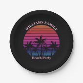 Beach Party Tropical Sunset Palm Trees Black Pappteller (Vorderseite)