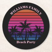 Beach Party Tropical Sunset Palm Trees Black Runder Pappuntersetzer (Vorderseite)
