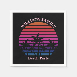 Beach Party Tropical Sunset Palm Trees Black Serviette