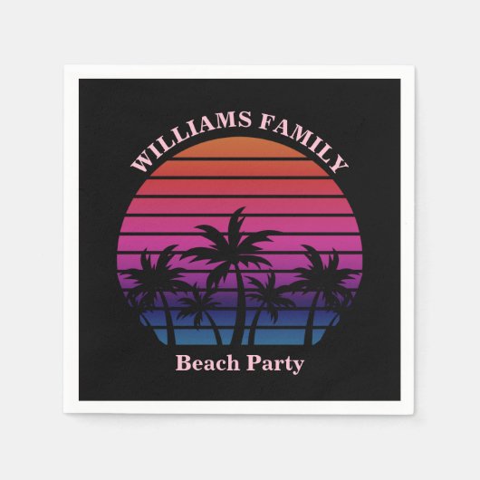 Beach Party Tropical Sunset Palm Trees Black Serviette (Vorderseite)