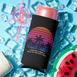 Beach Party Tropical Sunset Pink Black Palm Trees Selters Dosenkühler