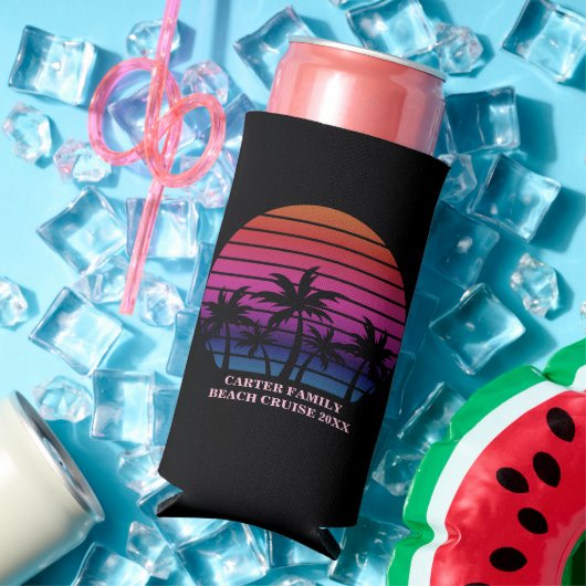 Beach Party Tropical Sunset Pink Black Palm Trees Selters Dosenkühler (In Situ Sommer)