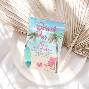 Beach Party Wasserfarbe Geburtstag Einladung