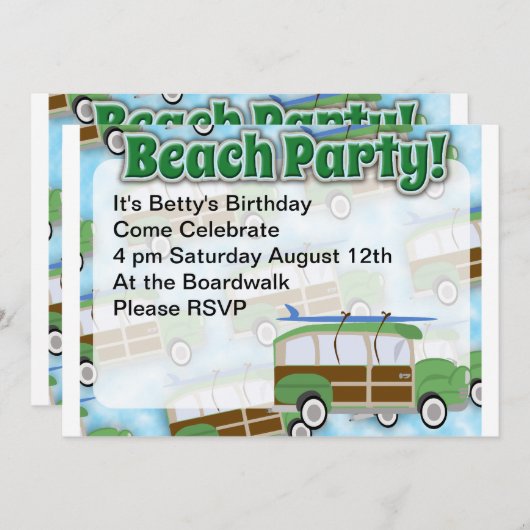 Beach Party Woodie Wagon Einladung (Vorne/Hinten)